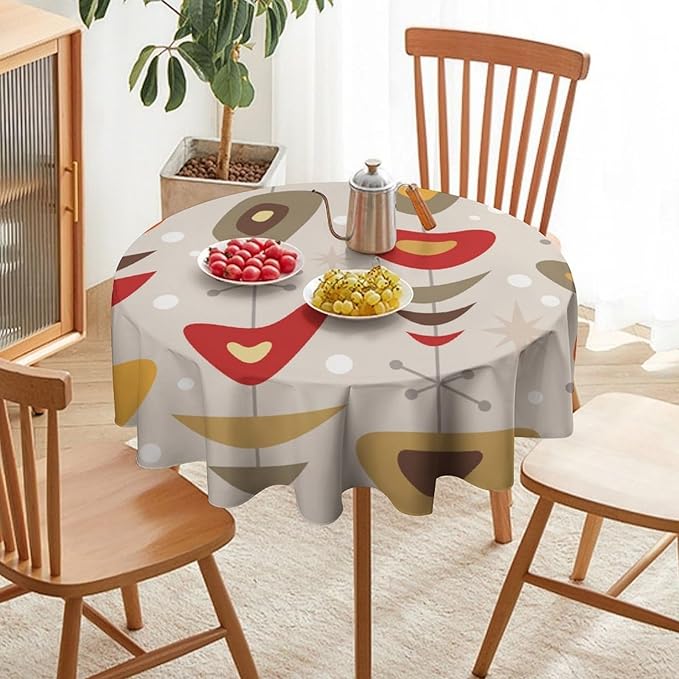 Retro Mid Century Round Tablecloth, Abstract Rustic Colorful Geometric Print Tablecloth for Home Party Dining Room Kitchen Decor 36Inch(90cm)