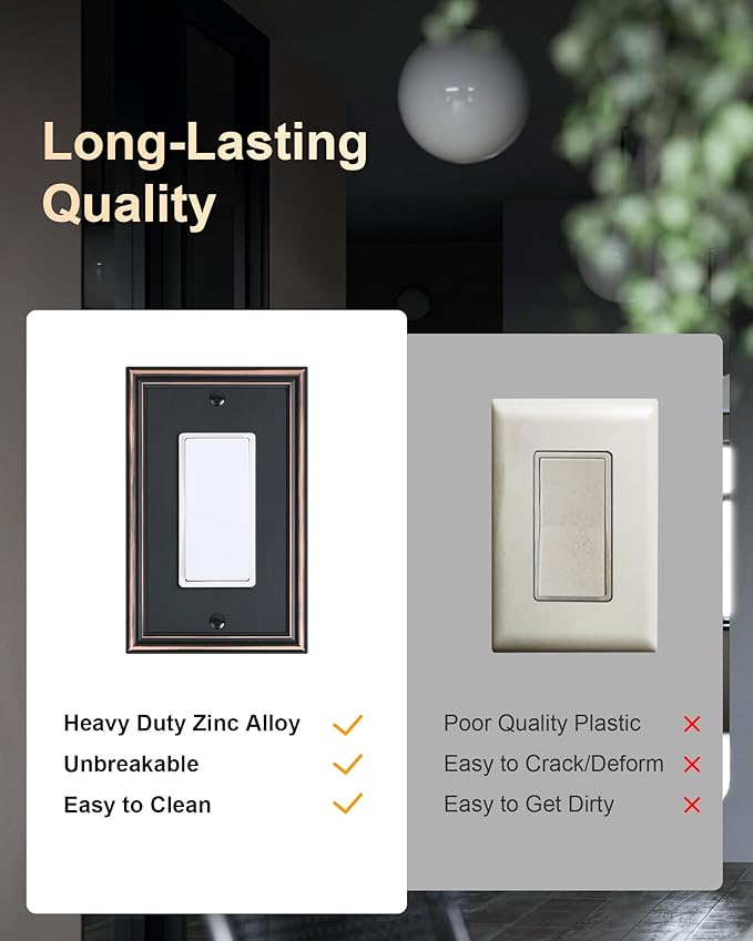 2-Pack Decorator Outlet Cover Plate, Aged Bronze Decorative Switch Plates and Outlet Covers, Durable Zinc Alloy Wall Plates for Electrical Outlets, Receptacle, GFCI Outlet, Dimmer Switch