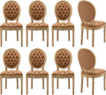 Vintage French Dining Chairs Set of 8, Round Back PU Leather Upholstered Accent Chairs with Nailhead Trim and Solid Wood Frame, Farmhouse Sillas de Comedor for Dining Room & Kitchen, Whiskey Brown
