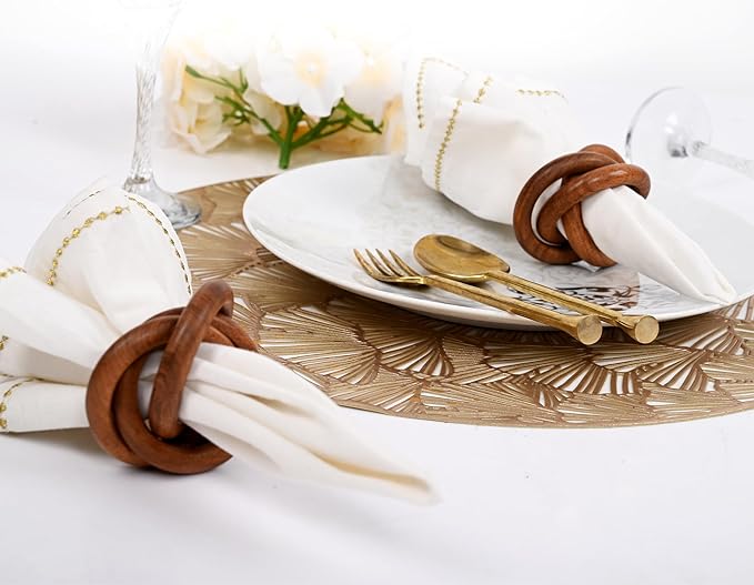 CLEENTABLE Three Ring Napkin Rings Set of 8, Decorative Handcuff Serviette Ring, Napkin Holders Bulk for Party Decoration, Dinning Table, Everyday, Family Gatherings Tabletop Décor (Brown)