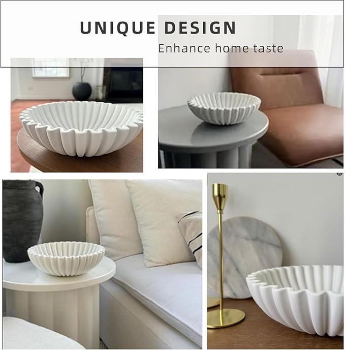 Large Decorative Bowl,White Decorative Bowls for Home Decor - Ruffle Decor - Fluted Bowl - Scalloped Bowl-Stylish Key for Entry Table