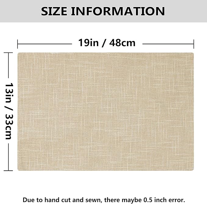 Kevin Textile Burlap Linen Placemats Set of 6 Heat Resistant Dining Table Place Mats Washable Kitchen Table Mats for Dinning Party Holiday Indoor Outdoor, 13 x19 inches, Light Beige