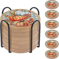 Fall Coasters Set of 6, Pumpkins Coaster, Minacun Absorbent Coasters with Holder Halloween Thanksgiving Themed Party Decoration 4.3 Inch