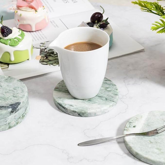 Green Marble Drink Coasters, Natural Stone Coasters - Set of 4, Elegant Home Decor
