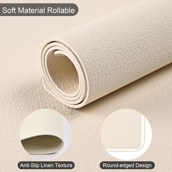 Faux Leather Placemats Set of 6, Heat Resistant Wipeable Washable Vinyl Place Mats, Waterproof Anti-Slip Dining Table Mats, Suitable for Indoor & Outdoor Use (Ivory White)