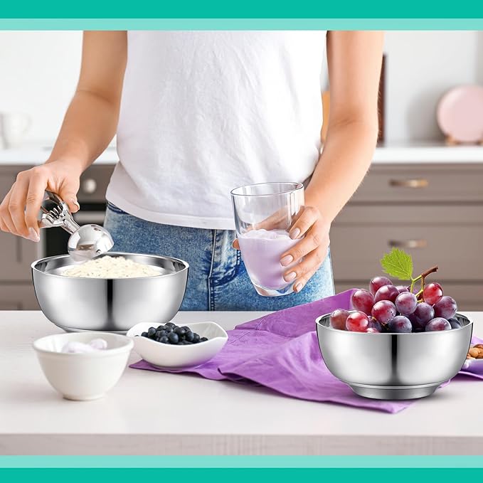 4 Pack 34 oz Stainless Steel Bowls Double Walled Insulated Soup Ice Cream Metal Mixing Nesting Bowls for Serving Soup Rice Cereal