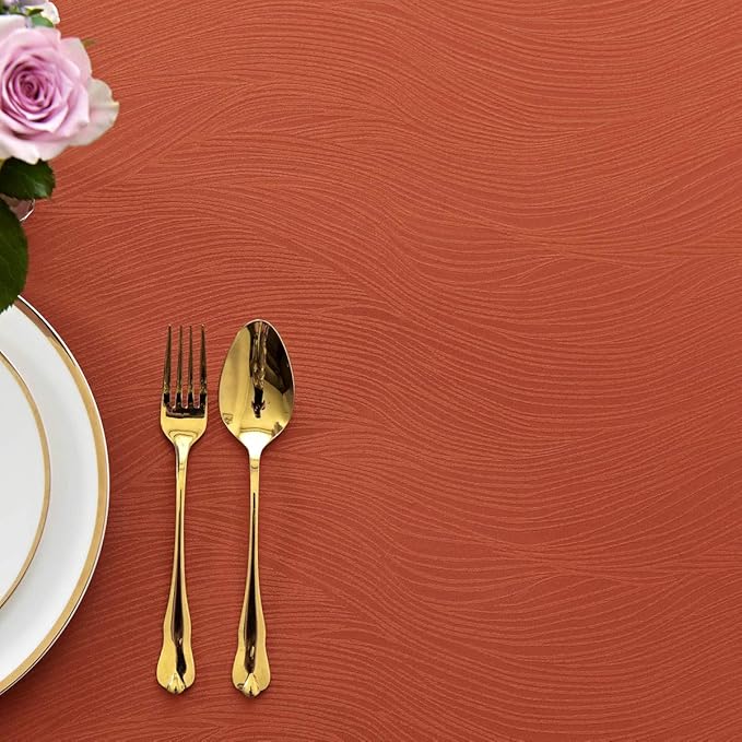 maxmill Jacquard Tablecloth Swirl Design Spillproof Wrinkle Free Heavy Weight Table Cloth Halloween Decorative Fabric Tabletop for Fall Harvest Thanksgiving Dinner, Rectangular 60 x 104 Inch Rust