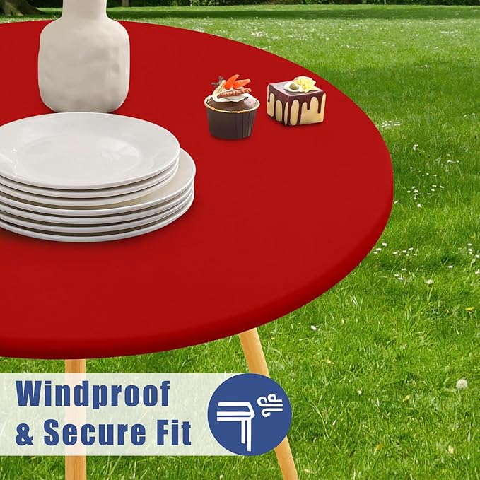Round Spandex Tablecloth, Elastic Fitted Waterproof Tablecloths for 42"-50" Tables, Stretch Washable Picnic Table Cover for Camping, Dining, Indoor and Outdoor, Red