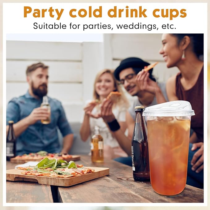 Baderke 100 Pcs Plastic Cups with Sip Lids Round Bottom Disposable Plastic Coffee Cups with Lids Clear Strawless Crystal Mugs for Iced Coffee Smoothie Cold Beverage Party Catering Supplies (20 oz)