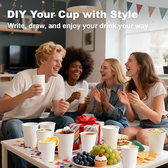 8 oz 1000 Pack Disposable Coffee Cups, Bulk White Disposable Paper Cups, Coffee Cups for Hot Tea, Chocolate and Cold Drinks
