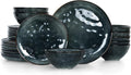 Famiware Dinnerware Sets for 8, Ocean Round 24-Piece Kitchen Plates and Bowls Sets, Microwave and Dishwasher Safe, Scratch Resistant, Deep Forest
