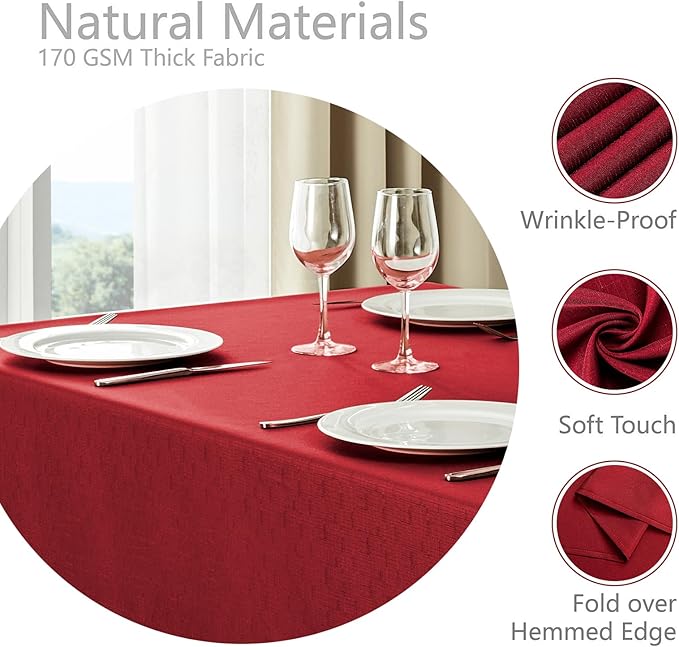 2 Pack Rectangle Tablecloth, 60x84 inch, Water Resistant Wrinkle Free Linen Textured Table Cloth Washable, Decorative Fabric Table Cover for Dining, Party and Camping, Red