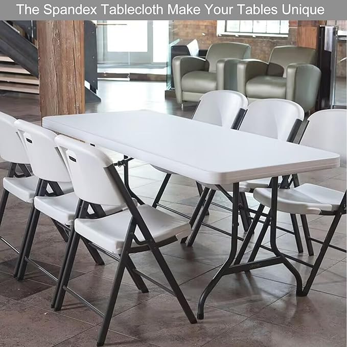 4 Pack Spandex Table Top Cap Cover Stretch Fitted Washable Elastic Rectangle Tablecloth for 8 FT Folding Tables for Indoor Outdoor Party (96 x 30 Inches, White)