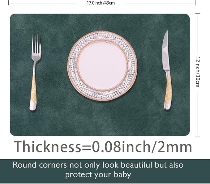 Faux Leather Eco-Friendly Table mats with Rounded Corners for Kitchen Set of 4,Oilproof&Stain Resistant Table Mats,Washable,Heat-Resistant,Non-Slip Wipeable for Dining Table Decor (Light-Navy)