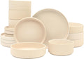 Gibson Elite Deerfield 16-Piece Stoneware Dinnerware Set – Cream White Reactive Glaze Plates and Bowls, Stackable Design, Service for 4 – Dishwasher & Microwave Safe