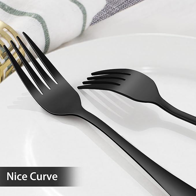 LIANYU 40-Piece Black Silverware Set for 8, Stainless Steel Flatware Cutlery Set, Tableware Eating Utensils Include Forks Knives Spoons, Mirror Polished, Dishwasher Safe