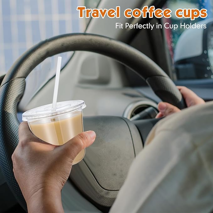 50 Sets Clear Plastic Cups with Lids and Straws, Disposable Iced Coffee Cups Drinking PET for Cold Drinks, Juice, Smoothie, Coffee Shops, Party, Christmas (Clear,10 oz)