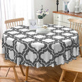 Laeacco 48 Inch Morocco Round Tablecloth Grey White Geometric Lattice Modern Abstract Art Print Table Cloth Washable Waterproof Wrinkle Free Table Cover for Kitchen Dining Picnic Party Decoration