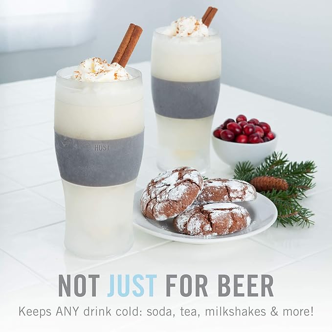 Host FREEZE Beer Cooling Cups, Frozen Beer Mugs, Freezable Pint Glass Set, Insulated Pint Glass to Keep Your Drinks Cold, Double Walled Insulated Glasses, Gift for Dad,16oz, Set of 2, Olive