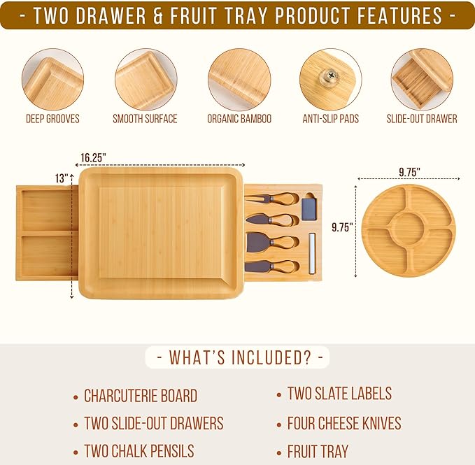 Personalized Bamboo Charcuterie Board Set with Fruit Tray - Housewarming, New Home, Gift for Couples, Wedding, Anniversary, Birthday, Bridal Shower, Women, Men, Valentines Day Gifts for Her, Him