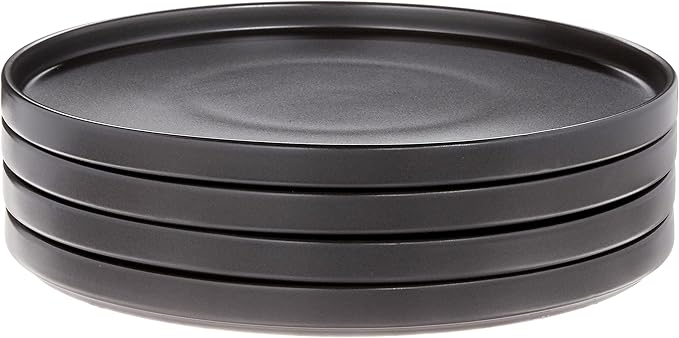 Stone Lain Coupe - Celina Stoneware Round Dinner Plates Set, 4-Piece, Black Matte