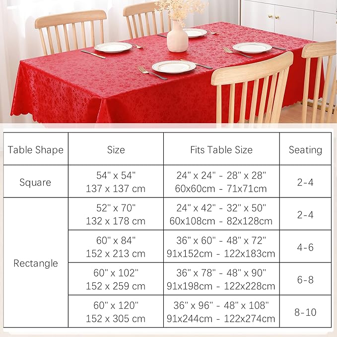 Smiry Rectangle Table Cloth, Waterproof Heavy Duty Vinyl Tablecloths, Wipeable Washable Table Cover for Kitchen and Dining Room (Red, 70" X 120")