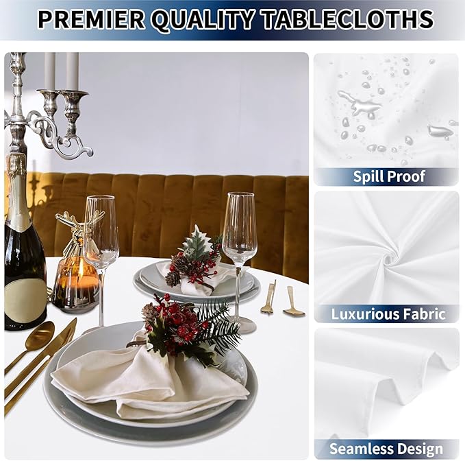 PureFit 10 Pack Round White Table Cloths 70 Inch for Round Tables, Stain and Wrinkle Resistant Table Linens for Home Use, Wedding, Party, Banquet and Camping
