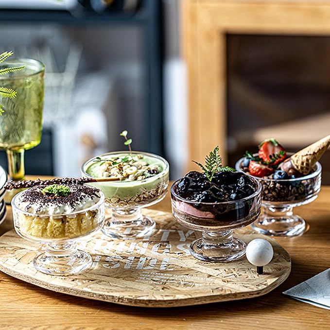 7oz Glass Ice Cream Bowls- Versatile Dessert Bowls & Cups for Mixed Drinks, Desserts, Nuts, Fruit, Pudding & Snacks- Perfect for Parties, Gatherings (4)