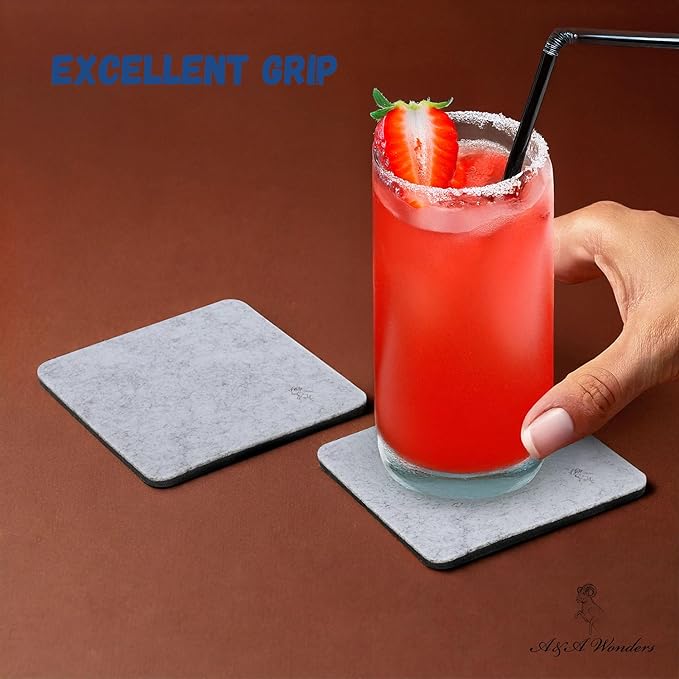 A&A Wonders Premium Felt Coasters for Drink, Two-Tone Reversible, Absorbent Felt Protects Furniture, Table, Anti Slip, Suitable for Drinks & All Table Types (Light Gray/Dark Gray, Square 6 Pack)