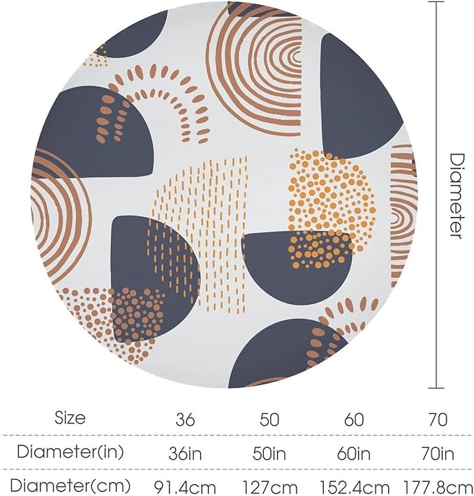 Abstract Modern Art Mid Century Round Tablecloth, Mid Century Rustic Boho Art Pattern Tablecloth for Home Party Dining Room Kitchen Decor 50Inch(127cm)