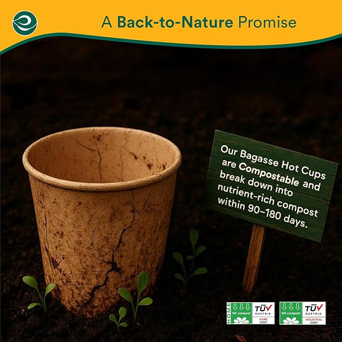 ECO SOUL 50 Pack 12 oz Disposable Coffee Cups Eco-Friendly, Biodegradable, Compostable, Leak-free & Sturdy To Go Hot Drink Travel Bagasse Cup for Tea, Chocolate, Party, Picnic & Cafe, Office & Home