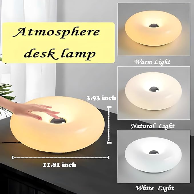 Creative Design White Donut Lamp, Plug-in Wall Sconse Or Table Lamp Dual Use Atmosphere Lamp, Modern Infinitely Dimmable White Wall Lamp Desk Light for Corridor, Bedsided Or Warm Decoration