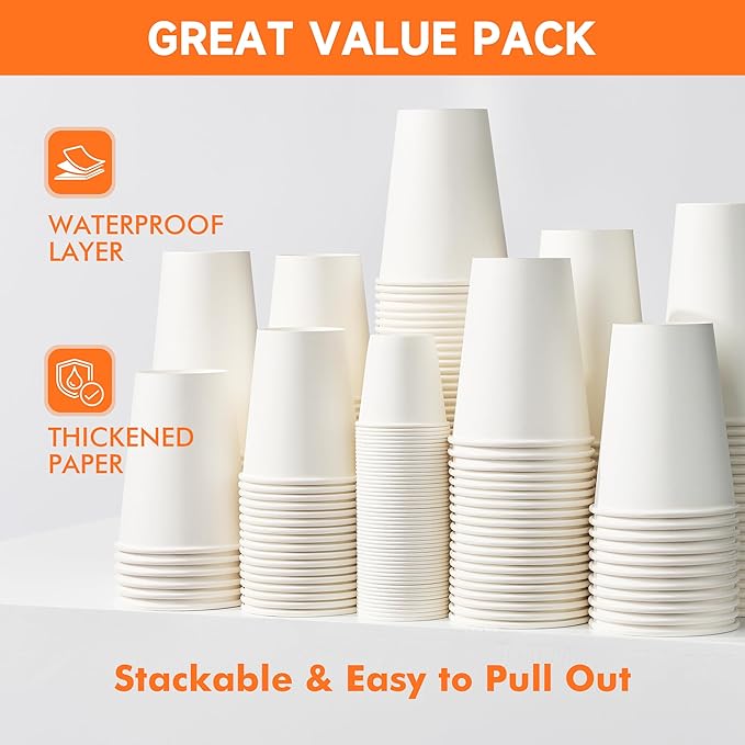 100 Pack 12 oz Disposable Coffee Cups with Lids and Sleeves, Paper Coffee Cups for Hot/Cold Drinks, Leak-Proof To Go Cups with Lids for Home, Cafes, Events and Office