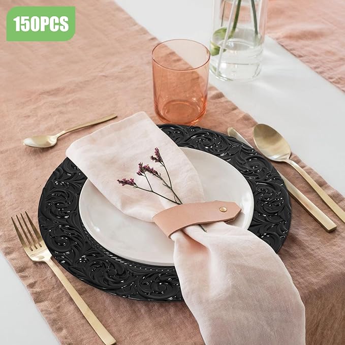 150 Pcs Charger Plates Set, Round Charger Plates, Reusable Serving Plates Embossed Rim Plastic Chargers Plate Decorative Round Plate Chargers for Dinner Plate Table Wedding Shower Decoration