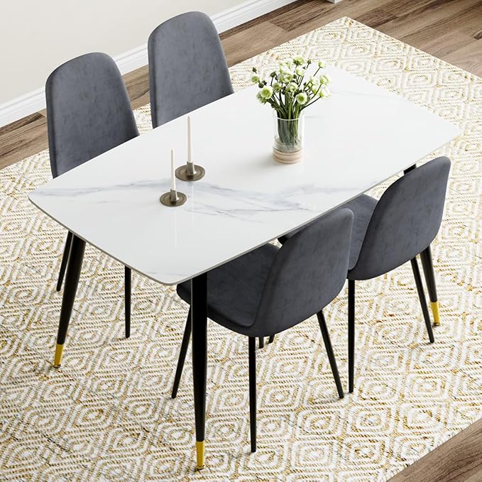 5 Piece Dining Table Set,4 Chair Dining Table Set, Sintered Stone Kitchen Table Top and Modern Chairs Set of 4 for Kitchen Dining Room, Small Space