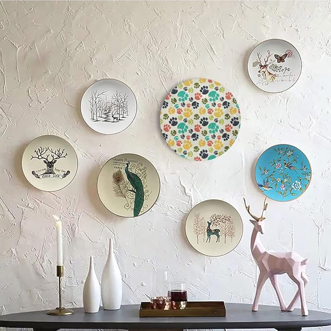 Ceramic Plates, Dog Lover Decorative Ceramic Plates, Cute Hand Drawn Paw Print Doodles, 10 Inch, Household Plates Decorative, Multicolor