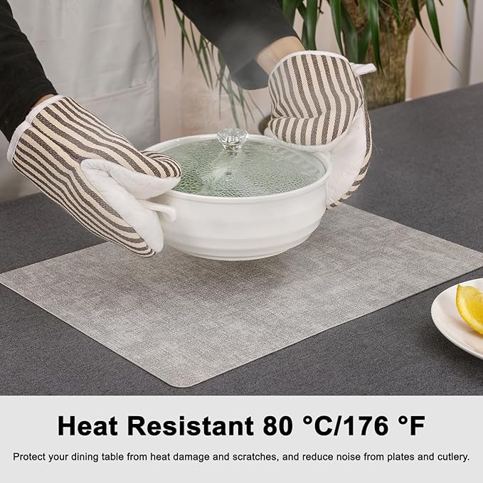 Myir JUN Reversible Vinyl Placemats Set of 4, Faux Leather Place Mats Dual Sided Waterproof Oilproof Wipeable, Heat-Resistant Table Mats for Kitchen Dining Indoor Outdoor (12" x 17", Light Gray Beige)