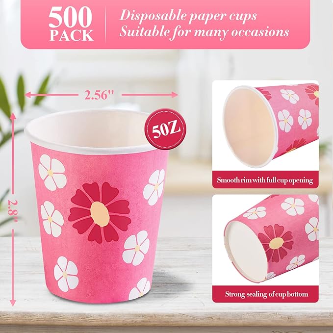 500 Pack 5oz Disposable Paper Cups, Colorful Small Mouthwash Cups for Parties, Picnics, Barbecues, Travel, Events