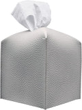 Carrotez Tissue Box Cover, [Refined] Modern PU Leather Square Tissue Box Holder - Decorative Organizer for Bathroom Vanity Countertop, Night Stands, Office Desk & Car 5"X5"X5" - Pastel Grey