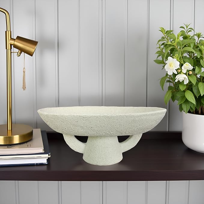 Boho Modern Decorative Bowl decor - Multi functional modern home Pedestal decoration bowl,Handicraft Bowls,Stylish Key Bowl for Entry Table,Fruit Bowls for Kitchen Counter,Artificial Stone White
