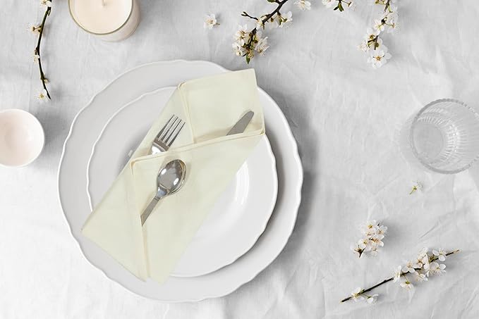 ACCENTHOME Accent Home 100% Cotton Napkins, Delicate Cloth Napkins for Dinners, Parties and Weddings，18 x 18 Inch Set of 12 - Ivory