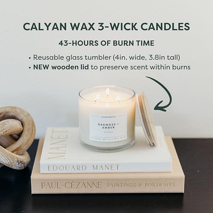 Calyan Wax Co. Aspen & Fog 3 Wick Scented Candle - 43 Hour Burn - Luxury 3 Wick Soy Candles - Non Toxic Soy Wax Candles - Long Lasting Large Glass Jar Candle for Home - 14.9oz