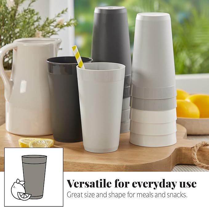 US Acrylic Newport 20 ounce Unbreakable Plastic Stackable Water Tumblers in Grey Stone | Set of 12 Drinking Cups | Reusable, BPA-free, Made in the USA, Top-rack Dishwasher and Microwave Safe | Unbreakable, Stackable, Drinking Cups, Reusable, BPA-free, ...
