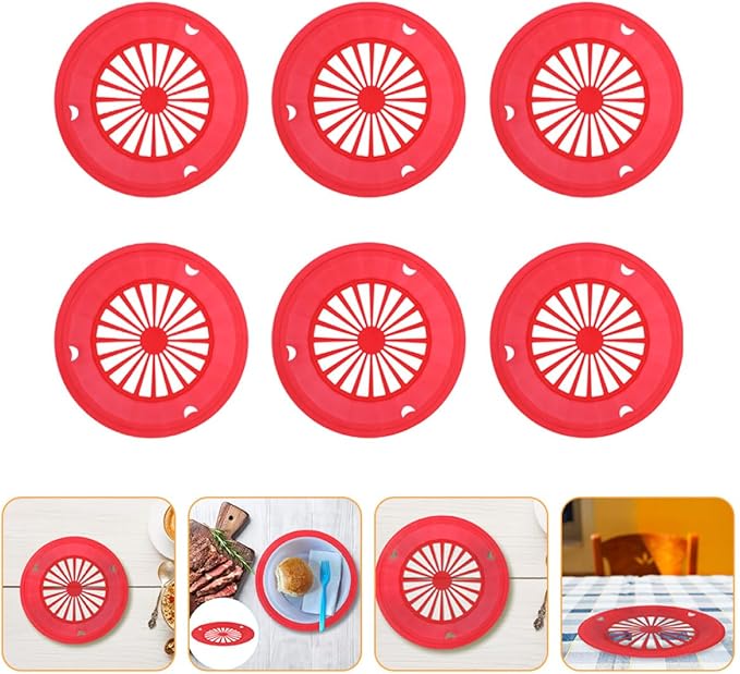 Bbq Hollow Serving Plates 6pcs Red Hollow-out Food Plates Reusable Party Picnic Supplies Commercial Food Serving Tableware
