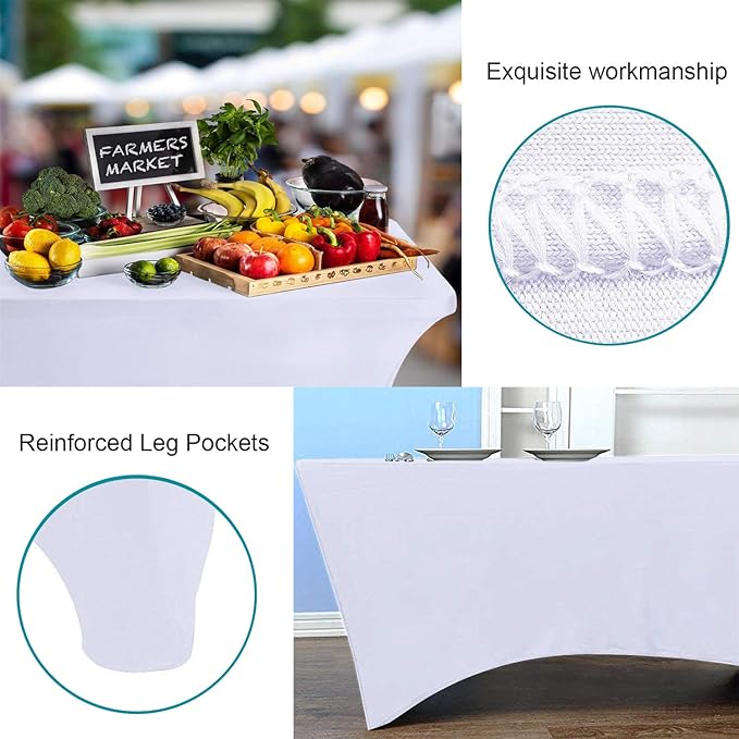 RELIANCER 2 Pack Stretch Spandex Table Covers for Rectangular Tables,8FT Elastic Fitted Tablecloth,Universal Rectangular Table Cloth Protector for Outdoor Party,Wedding,Bar,Birthday,Banquet,Events