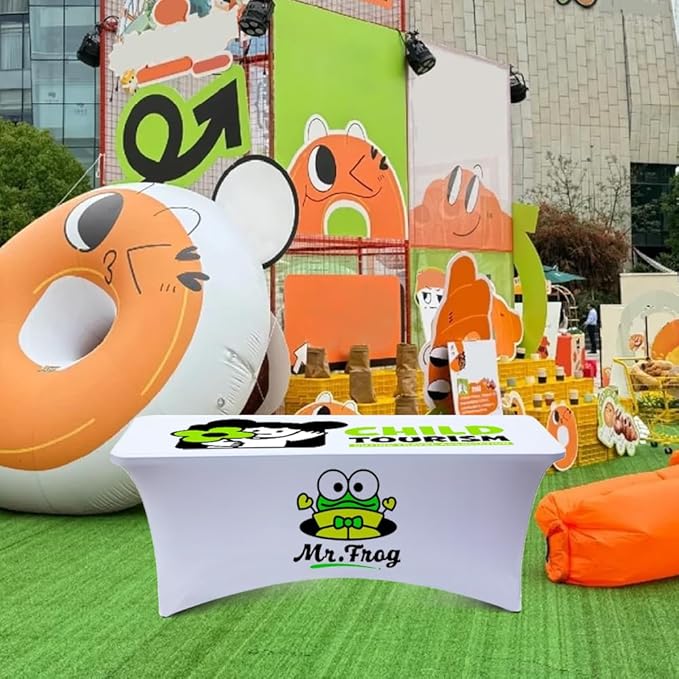 Personalized Table Cloth with Logo Image Customized Tablecloth 4FT/5FT/6FT/8FT Spandex Customized Table Cover Promotional Business Tradeshow Events Birthday Party Wedding (5FT Spandex(Open back))