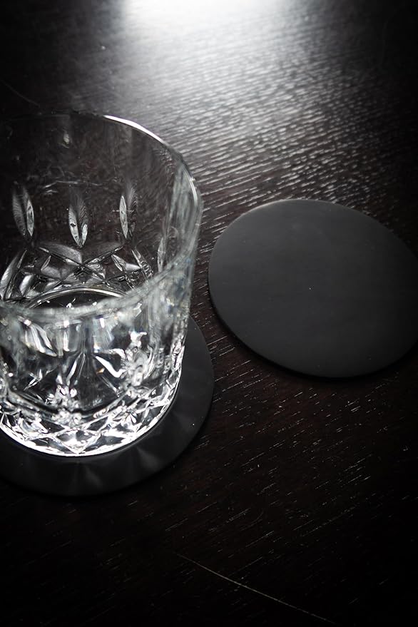 Real Natural Grain Leather Coasters – Durable Non-Slip (Black) Distressed Design, Set of 6 for Table Protection in Home, Office, Kitchen, and Bar