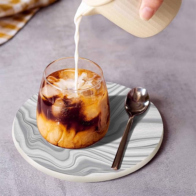 Marble Texture Coasters Set for Wood Table Liquid Watercolor Design Stone Ink Fluid Striped Lines Tabletop Protection Mat for Mugs and Cups 4 Inch for Kitchen Office Home