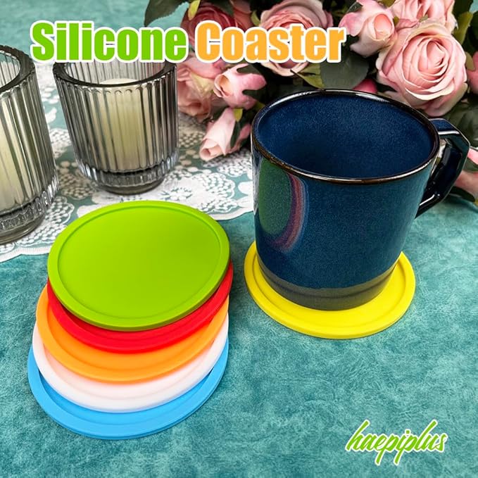 6 Pieces Silicone Coasters, Cup Coasters for Drinks, Heat Resistant Glass Cushion, Coffee Coaster for Table, Desk, Kitchen, Office, Bar Furniture Protection, Hot Cup Mat (Mix Color)