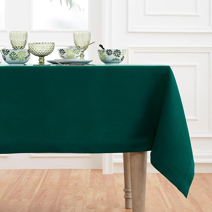 Solino Home Linen Tablecloth for Rectangle Tables 60 x 120 Inch - 100% Pure Linen Rainforest Green Table Cloth - Fete, Machine Washable Cloth Tablecloth for Winter, St Patricks Day
